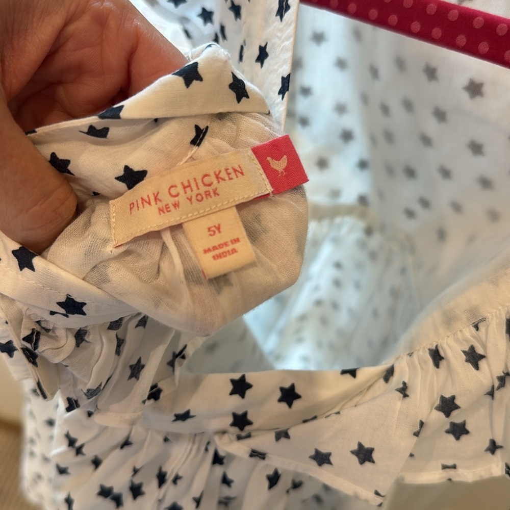 Pink Chicken White Dress with Navy star Pattern - Picture 4 of 4